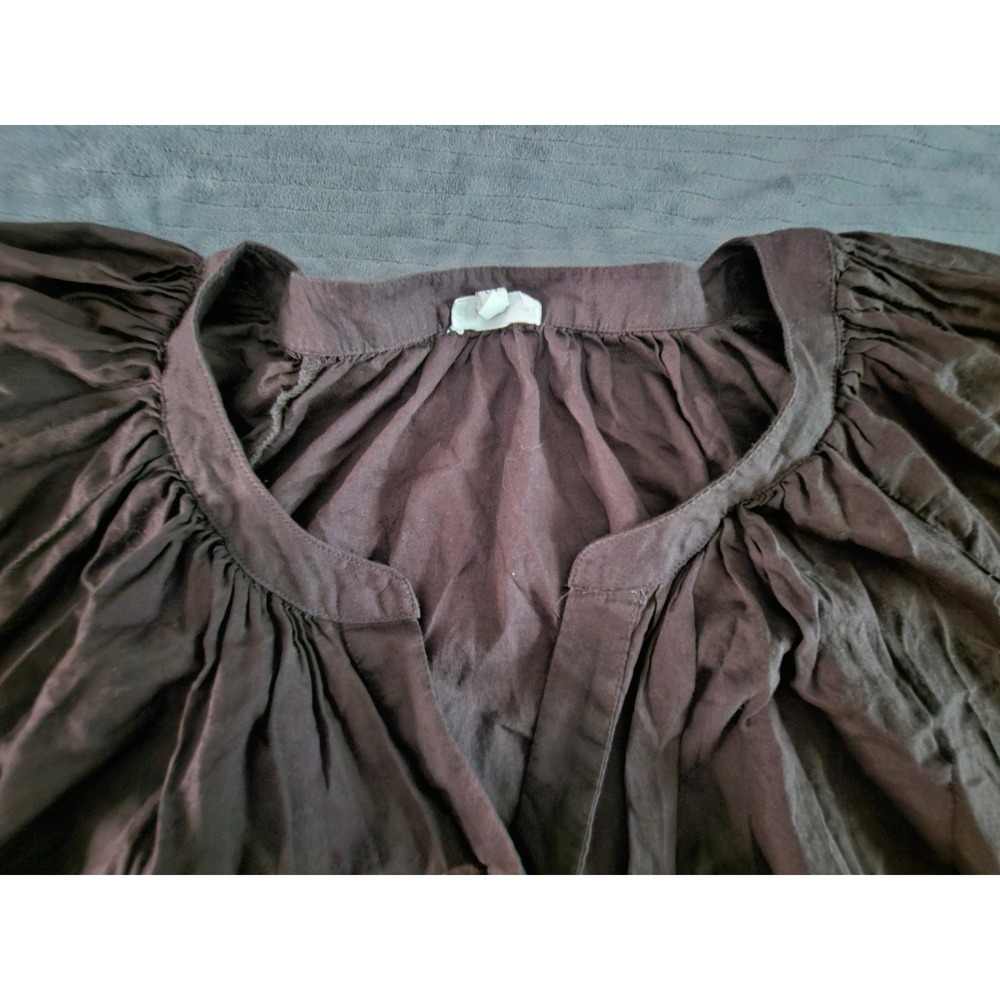 Aerie Brown Smocked Sleeve Peasant Blouse Button Front Oversized Boho Large